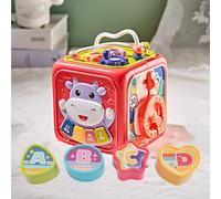 Drfeify Juguete de Viaje Sensorial para Bebés, Clases de Forma Multifuncional Drum Portable Educational Hexahedron Actividades para Niños Pequeños