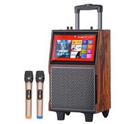 DRFGHK Altavoz portátil BT Streaming Karaoke Machine con Pantalla táctil y 2 micrófonos, Ruedas y Manillar, máquina integrada Ktv de Graves Pesados