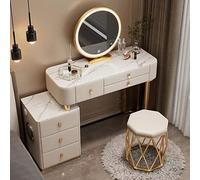 DRFGHK Escritorio de tocador con espejo con luz LED táctil, tocador de 3 modos de iluminación de color, cajones de maquillaje, armario de almacenamiento y estación de carga, para dormitorio (: beige 1