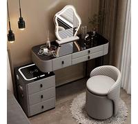 DRFGHK Escritorio de tocador con espejo con luz LED táctil, tocador de 3 modos de iluminación de color, cajones de maquillaje, armario de almacenamiento y estación de carga, para dormitorio (: gris B