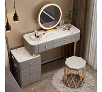 DRFGHK Escritorio de tocador con espejo con luz LED táctil, tocador de 3 modos de iluminación de color, cajones de maquillaje, armario de almacenamiento y estación de carga, para dormitorio (: gris 1