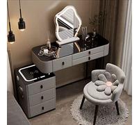 DRFGHK Escritorio de tocador con espejo con luz LED táctil, tocador de 3 modos de iluminación de color, cajones de maquillaje, armario de almacenamiento y estación de carga, para dormitorio (: gris C