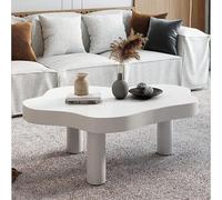 DRFGHK Moderna mesa de centro para sala de estar, madera maciza, diseño de nube, irregular, para interiores, con 3 patas, mesa central pequeña, color blanco, 110 x 80 x 40 cm