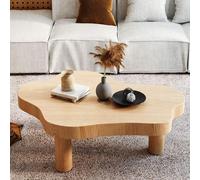 DRFGHK Moderna mesa de centro para sala de estar, madera maciza, diseño de nube, para interiores, con 3 patas, mesa central pequeña, natural, 110 x 80 x 40 cm