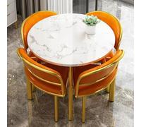 DRFGHK Moderno juego de mesa de comedor de mármol de 5 piezas con mesa redonda y sillas de respaldo suave. Elegante, espacio, muebles para apartamentos pequeños, perfecto para comedores, habitaciones