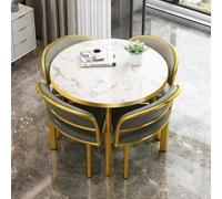 DRFGHK Moderno juego de mesa de comedor de mármol de 5 piezas con sillas de respaldo suave, espacio redondo, muebles para apartamentos pequeños, solución elegante para comedor
