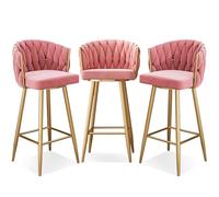 DRFGHK Modernos taburetes giratorios de 360°, taburetes de altura de barra de 1/2/3/4, 25.6/29.5 pulgadas, sillas de cocina tapizadas con patas de acero y reposapiés, patas de oro rosa, 3 piezas