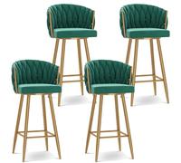 DRFGHK Modernos taburetes giratorios de 360°, taburetes de altura de barra de 1/2/3/4, 25.6/29.5 pulgadas, sillas de cocina tapizadas con patas de acero y reposapiés, patas de oro verde, 4 piezas