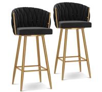 DRFGHK Modernos taburetes giratorios de 360°, taburetes de altura de barra de 1/2/3/4, 25.6/29.5 pulgadas, sillas de cocina tapizadas con patas de acero y reposapiés, patas doradas y negras, 2 piezas