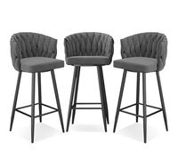 DRFGHK Modernos taburetes giratorios de 360°, taburetes de altura de barra de 1/2/3/4, 25.6/29.5 pulgadas, sillas de cocina tapizadas con patas de acero y reposapiés, patas grises y negras, 3 piezas