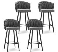 DRFGHK Modernos taburetes giratorios de 360°, taburetes de altura de barra de 1/2/3/4, 25.6/29.5 pulgadas, sillas de cocina tapizadas con patas de acero y reposapiés, patas grises y negras, 4 piezas
