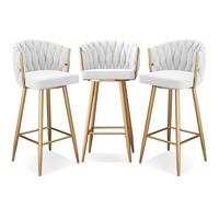 DRFGHK Modernos taburetes giratorios de 360°, taburetes de altura de barra de 1/2/3/4, 25.6/29.5 pulgadas, sillas de cocina tapizadas con patas de acero y reposapiés, patas de oro blanco, 3 piezas