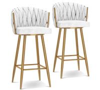 DRFGHK Modernos taburetes giratorios de 360°, taburetes de altura de barra de 1/2/3/4, 25.6/29.5 pulgadas, sillas de cocina tapizadas con patas de acero y reposapiés, patas de oro blanco, 2 piezas