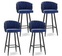 DRFGHK Modernos taburetes giratorios de 360°, taburetes de altura de barra de 1/2/3/4, 25.6/29.5 pulgadas, sillas de cocina tapizadas con patas de acero y reposapiés, patas azules y negras, 4 piezas