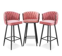 DRFGHK Modernos taburetes giratorios de 360°, taburetes de altura de barra de 1/2/3/4, 25.6/29.5 pulgadas, sillas de cocina tapizadas con patas de acero y reposapiés, patas color rosa y negro, 3