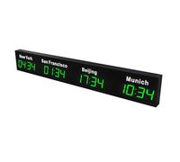 DRFGHK Reloj de pared digital LED de 3/4/5, zona horaria de la ciudad, para interiores, para oficina, hogar, sala de estar, escuela, 4 ciudades, color verde