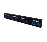 DRFGHK Reloj de pared digital LED de 3/4/5, zona horaria de la ciudad, para interiores, para oficina, hogar, sala de estar, escuela, 4 ciudades, azul
