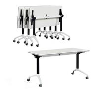 DRFGNF Mesa de Conferencia Plegable, Mesa de Sala de conferencias, Mesa de Conferencia Plegable con Cuatro Ruedas de Bloqueo, para Oficina, Salas de conferencias, Salas de capacitación (Blanco, 4