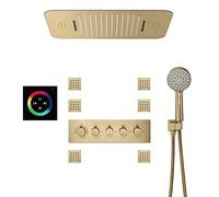 DRFGNF Sistema de Ducha con Grifo de Ducha termostático con música, Juego Combinado de Ducha LED de 64 Colores, Kit de embellecedor de Ducha Oculto en Oro Cepillado con Cabezal de Ducha de 2 funcio