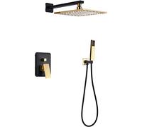 DRFGNF Sistema de Ducha de Lluvia en Color Negro y Dorado, Juego de grifería de Ducha montado en la Pared, Cabezal de Ducha de Lluvia de latón con Ducha de Mano, Juego de Mezclador de Ducha de baño