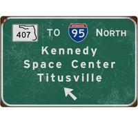 DRFYVZ Letrero de metal vintage al norte Kennedy Space Center Interstate 95, letrero de carretera, bar, club, cafetería, decoración de pared, restaurante, dormitorio, decoración de pared, regalo, 8 x