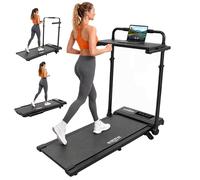 Drgymlee Walking Pad 3 en 1 con 7% Inclinación, Cinta Plegable Bajo Escritorio 1-12 km/h para Oficina en Casa, Manillar Ajustable y Mesa Extraíble, Motor Silencioso 2,5 HP