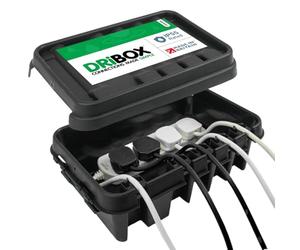 DRiBOX IP55 Caja de Conexiones Eléctricas Exterior Resistente a la Intemperie para Luces de Navidad, Temporizadores, Cables de Extensión, Cables, Carretes, Transformadores (Medio, Negro)