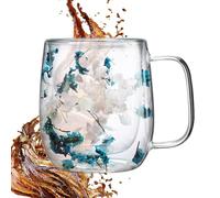 Dried Flowers Glass Tea Cup - Dried Flowers Double Wall Glass Coffee Mugs | Dry Flowers Cute Glass Tea Cups with Handles | Taza de café aislada | Copas de vidrio de doble pared de fusión floral para