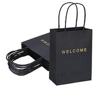driew Bolsas de bienvenida de 50 unidades, 5.9 x 3.1 x 8.3 pulgadas, bolsas de papel negras con asas, bolsas de regalo negras para venta al por menor, boda, fiesta, compras