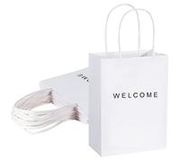driew Bolsas de regalo de bienvenida, paquete de 50 unidades, 5.9 x 3.1 x 8.3 pulgadas, bolsas de papel blancas con asas, bolsas de regalo blancas para venta al por menor, boda, fiesta, compras