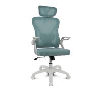 DRIFT GAMING DRAIR35 - Silla ergonómica de malla tensada transpirable, reclinable hasta 120º, reposabrazos abatibles, soporta hasta 120Kg, Blanca-Turquesa