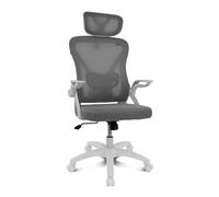DRIFT GAMING DRAIR35 - Silla Escritorio Ergonómica Oficina y Hogar de Malla tensada Transpirable, Reclinable 90-120°, Reposacabezas y Reposabrazos Abatibles, Soporta hasta 120 kg, Gris-Blanco