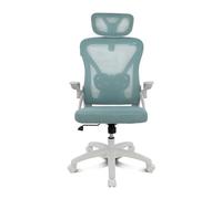 DRIFT GAMING - Silla Escritorio Ergonómica Oficina y Hogar de Malla tensada Transpirable, Reclinable 90-120°, Reposacabezas y Reposabrazos Abatibles, Soporta hasta 120 kg, Turquesa-Blanco