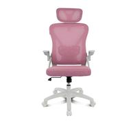 DRIFT GAMING - Silla Escritorio Ergonómica Oficina y Hogar de Malla tensada Transpirable, Reclinable 90-120°, Reposacabezas y Reposabrazos Abatibles, Soporta hasta 120 kg, Rosa-Blanco
