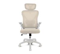 DRIFT GAMING - Silla Escritorio Ergonómica Oficina y Hogar de Malla tensada Transpirable, Reclinable 90-120°, Reposacabezas y Reposabrazos Abatibles, Soporta hasta 120 kg, Beige-Blanco