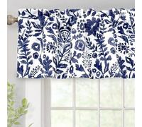 DriftAway Julia - Cenefa de Cortina con Aislamiento térmico y Flores florecientes en Acuarela con Bolsillo para cortinero, 52 x 14 Pulgadas más cabecera de 1.75 Pulgadas (Azul Marino), 1 Paquete