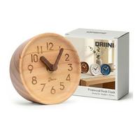Driini Reloj de escritorio analógico de madera - 4.3 pulgadas. Reloj decorativo de madera de pino, diseño sin tictac, reloj de manto silencioso fácil de leer, relojes de mesa silenciosos con cuerpo de