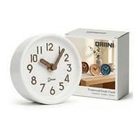 Driini Wooden Analog Desktop Clock - 4.3 in. Decorative Pinewood, No-Tick Design - Easy to Read Silent Sweep Mantle Clock - Quiet Tabletop Clocks with Wood Body, Hands, & Battery Cover; White