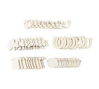 DriKou 50Pcs Decorative Wood Chips, 60mm 5 Styles Blank Wooden Cutouts Slices for Christmas Decoration