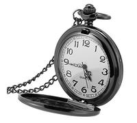 DriKou Reloj de Bolsillo de Cuarzo clásico, Collar con Colgante Liso, Caja de aleación Duradera con Cadena de Cubierta Protectora, Reloj para Hombre, graduación, (Black Glossy Thin Chain)