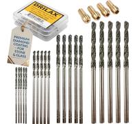 Drilax Juego de 24 brocas de diamante con pinzas - Brocas de joyería de 1 mm a 2,5 mm para vidrio, vidrio marino, piedra y conchas, se adapta a herramientas Dremel y rotativas, kit completo para hacer