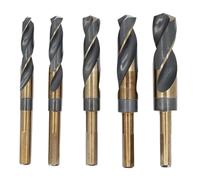 Drill America Juego de 5 brocas de vástago reducido de acero de alta velocidad negro y dorado en estuche de plástico (9/16 pulgadas - 1 pulgada), serie KFD3F