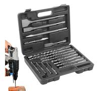 Drill Bit Set - 17PC Round Shank Drill Bits Alloy Steel Storage | 29.5x23x5.5cm 2300g | Rotary Hammer Chisel Tool For Masonry, Concrete, Tiles, Brick, Stone, Demolition & Construction Work