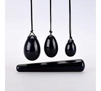 Drilled Yoni Eggs with Yoni Wand Set From Natural Black Obsidian for Women Kegel Exercise-CHINA_Eggs and wand set
