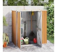 Drillkyn Braun Caseta de acero galvanizado 161 x 89 x 161 cm, cobertizo de jardín con techo inclinado, asa, protección de plástico y espacio de almacenamiento para herramientas, bicicleta, cortacésped
