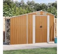 Drillkyn Braun Caseta de acero galvanizado 277 x 93 x 179 cm, cobertizo de jardín con techo inclinado, orificios de ventilación, asas, protección contra la intemperie para herramientas, bicicleta