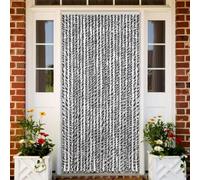 Drillkyn Cortina antimoscas, gris, negro y blanco, 100 x 220 cm, felpilla, para puerta de caravana, puerta de casa, mosquitera, espacio cómodo y vida cotidiana