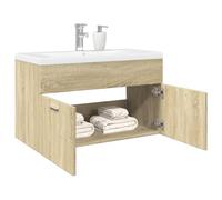 Drillkyn Mueble bajo lavabo con lavabo empotrable, roble Sonoma, madera de 80 x 38,5 x 46 cm, juego de muebles de baño para invitados con espacio de almacenamiento, cajón, puerta y estante para el