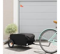 Drillkyn Remolque de bicicleta negro y gris de hierro con capacidad de carga, ruedas, enganche de barra de tracción y bandera de seguridad para el transporte estable de cargas, equipaje, compras