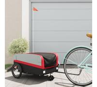 Drillkyn Remolque de bicicleta negro y gris de hierro con capacidad de carga, ruedas, enganche de barra de tracción y bandera de seguridad para el transporte estable de cargas, equipaje, compras